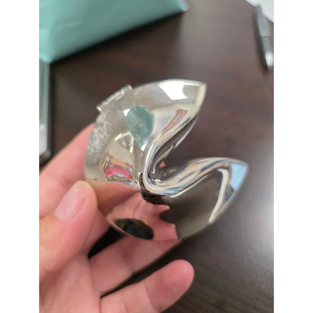 Silver Tone Metal‎ Fortune Cookie Hinged Trinket Box Keepsake Jewelry Case
